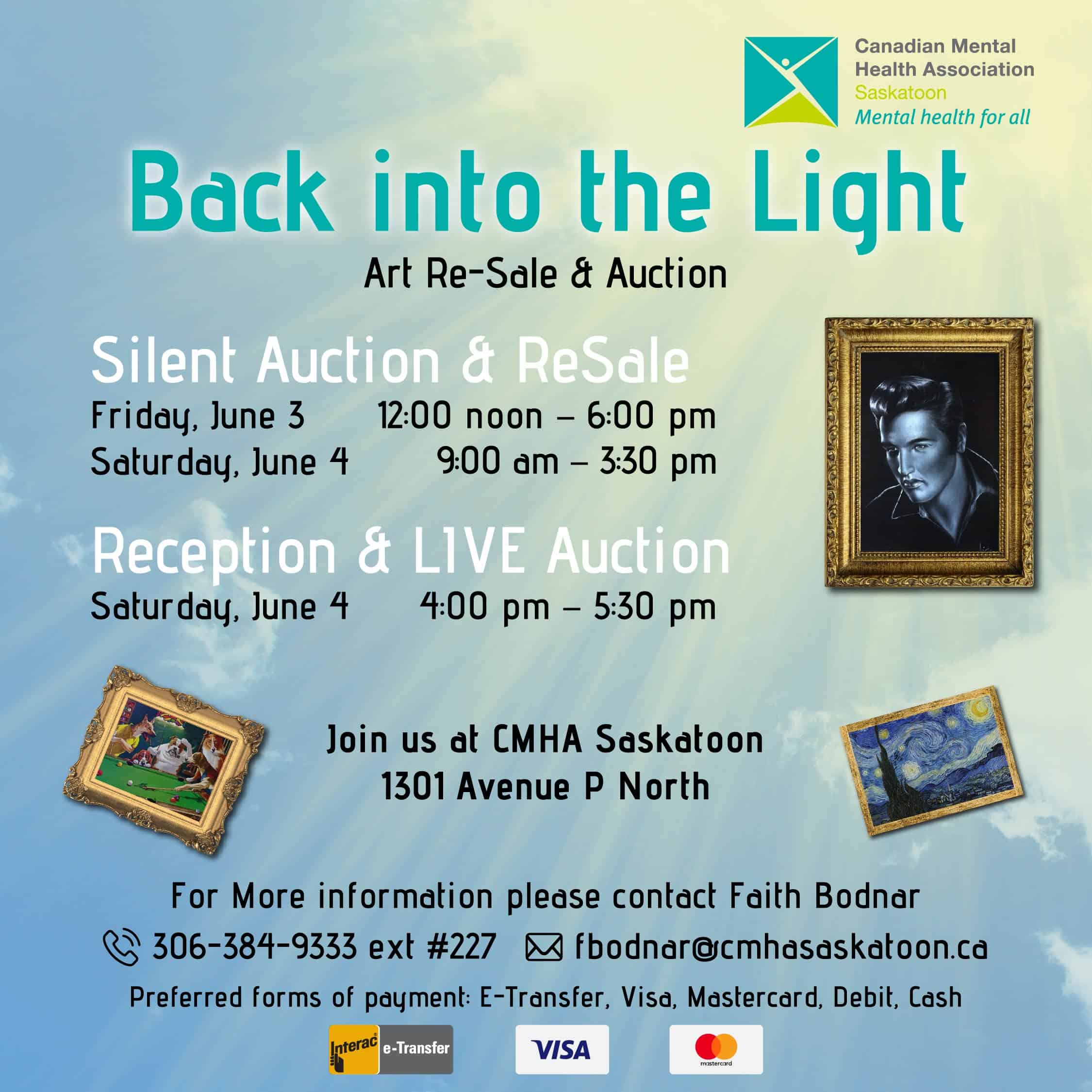 Back into the Light Art Re-Sale & Auction 1 Event Poster WEB